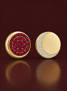 Boucles d'oreilles clous rondes en argent sterling 925 plaqué or avec rubis rouge CZ pour femmes, bijoux de créateur de luxe faits à la main - Product Image 3