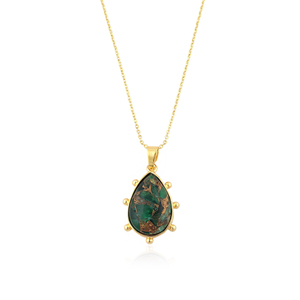 Trendy jewelry mohave copper turquoise teardrop pendant <b>necklace</b> solid brass 18k gold plated beaded designer <b>statement</b> <b>necklace</b> - Product Image 2