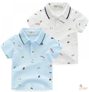 Polo décontracté pour garçon à manches courtes, col rond, en tissu tricoté, motif uni, technique délavée, modèle vierge - Product Image 1