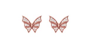 Pendientes de mariposa de oro rosa con diamantes, corte brillante redondo, diamantes cultivados en laboratorio, estilo lindo para uso diario de mujer - Product Image 4