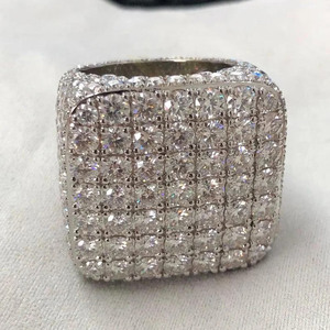 Iced Style Cut Moissanite Hip Hop Engagement <b>Ring</b> Fully Pave Set Rhodium Plated Cluster <b>Statement</b> <b>Ring</b> 925 Sterling <b>Silver</b> - Product Image 3