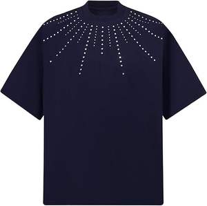 T-shirt en coton 100% personnalisé avec strass, pour homme, style streetwear oversize, logo personnalisé, fabricant OEM - Product Image 4