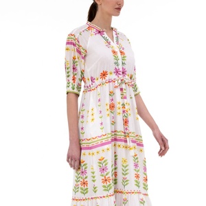 Nuevo Vestido Casual Clásico para Mujer, Talla Grande, Silueta en A, 100% Algodón Chifón, Estampado Floral, con Bolsillos Laterales, Largo hasta la Rodilla - Product Image 1