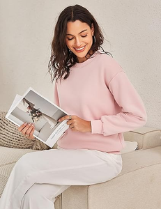 Sudadera de cuello redondo para mujer, de lujo, bordada, de algodón 100%, rosa, de felpa, con hombros caídos, estilo oversize, estilo urbano, venta al por mayor - Product Image 5