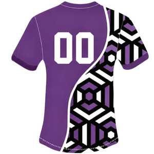 Conjunto de Camiseta y Pantalones Cortos de Rugby Geométricos en Morado, Negro y Blanco, Cuello Redondo, Manga Corta, Personalizable, Transpirable, para Entrenamiento Deportivo en Equipo - Product Image 4