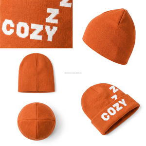 Bonnet en tricot Cozy Zzz unisexe pour adulte, style décontracté d'hiver, gris, mélange de laine, style urbain, tricoté à la machine, motif lettres, ajustable - Product Image 6