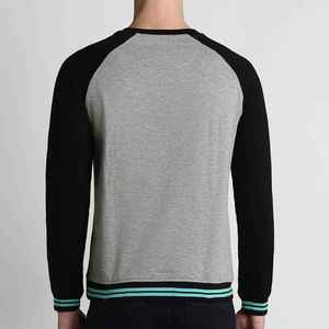 Suéter de Punto para Hombre, Color Gris Negro, Manga Raglán, Cuello Redondo, Manga Larga, Casual, Otoño, Corte Regular - Product Image 4