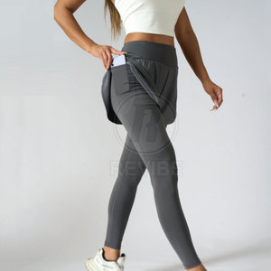 Hot Sale Casual Breathable 2-in-1 Knitted Polyester Cotton Yoga <b>Leggings</b> with Mid <b>Waist</b> <b>Low</b> MOQ - Product Image 3