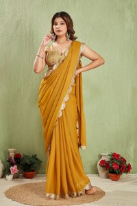 Sari de Georgette para Mujer Pure Star, con Bordado de Lentejuelas y Encaje Calado, de Secado Rápido y Elástico - Product Image 4