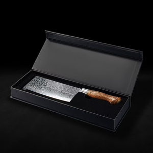Couteau à hacher ambidextre en acier Damas fait main avec étui en cuir et bois, couteau de survie pour la découpe de viande et la chasse en extérieur - Product Image 6