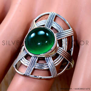 แหวนเงินแท้ 925 ประดับพลอยออนิกซ์สีเขียวธรรมชาติ น้ำหนักเบา ทำด้วยมือ ขายส่งจำนวนมาก เครื่องประดับแหวนคุณภาพดี - Product Image 3