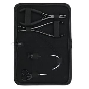 Kit complet d'outils pour extensions capillaires noir : Pince de retrait Microlink, Pince à sertir les perles, Pince à boucle de tirage, Mini ciseaux et Aiguilles à coudre - Product Image 5