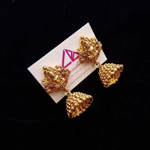 Vintage Laxmi Jhumka Earrings-Stainless Steel Hoop & Stud with Diamond Pearl & Zircon - Product Image 1