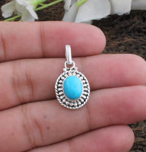 Colgante de Turquesa Natural con Plata de Ley 925, Diseño Vintage Delicado con Engaste de Bisel, Joyería Genuina Unisex Minimalista al por Mayor - Product Image 6