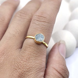 Raw Aquamarine Adjustable <b>Ring</b> <b>Gold</b> Plated Collet <b>Set</b> Natural Gemstone Handmade March Birthstone Statement <b>Ring</b> Gift for Women - Product Image 6