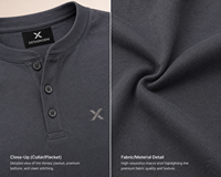 Chemise décontractée à manches longues pour homme X Sports City, col Henley boutonné, motif à carreaux, en flanelle de coton respirante, pour l'automne, avec logo frontal