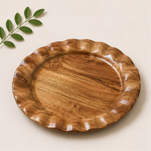 Wholesale Handcrafted Acacia Wood Ruffle Charger <b>Plate</b> Eco-Friendly Scalloped Round Wooden Dinner <b>Plate</b> for Wedding Table <b>Decor</b> - Product Image 3