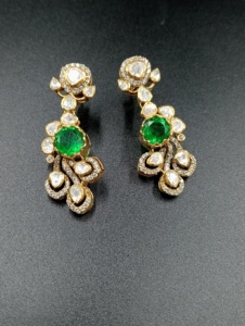Luxury 18K Gold Drop Earrings With Emerald Cut Green Stones And Pear Cut Diamonds Flower Design For Women Wedding Jewelry - Product Image 6