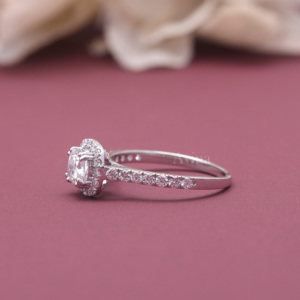 IGI Certified Lab Grown Cushion Cut <b>Diamond</b> Halo Engagement <b>Ring</b> 14K White / Rose And Yellow Gold Hidden Halo <b>Diamond</b> <b>Ring</b> - Product Image 6