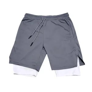 2024 High Manufacturer Quick Dry Sports 2 in 1 Two Layered Running Shorts Knee Length Towel Holder Loop Workout Gym Shorts Men