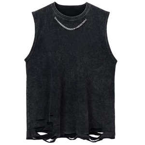 เสื้อกล้ามฮิปฮอปสไตล์วินเทจ ซักฟอก ผ้าฝ้าย 100% เป็นมิตรต่อสิ่งแวดล้อม ระบายอากาศได้ดี แฟชั่นทันสมัย ทรงโอเวอร์ไซส์ สตรีทแวร์ สำหรับผู้ชาย - Product Image 1
