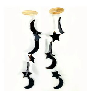 Campanas de viento de ágata negra natural de alta calidad con diseño de media luna y estrella coloridos, talladas con técnica de Feng Shui, proveedor de decoración para el hogar. - Product Image 1