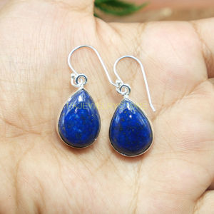 Pendientes de Lapislázuli Azul Natural en Forma de Lágrima, Plata de Ley 925, Hechos a Mano, Estilo Boho Artesanal para Mujer - Product Image 4