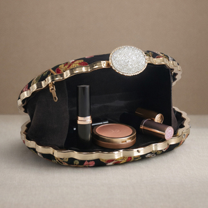Black Floral Zari Embroidery <b>Clutch</b> Bag Designer Party Handbag for Women <b>Wedding</b> Occasions - Product Image 3