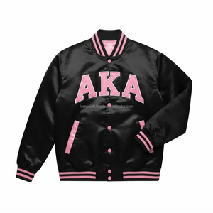 Vintage baseball GREEK AKA Womens <b>Pink</b> Green Satin <b>Waterproof</b> Breathable Knitted Embroidery Customized mens womens Bomber <b>Jacket</b> - Product Image 1