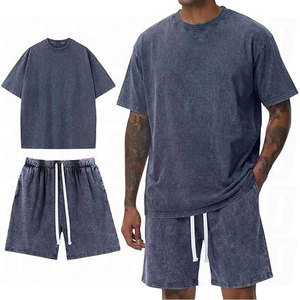 Ensemble T-shirt et short en coton épais pour homme, personnalisable par sérigraphie et broderie, tenue d'été streetwear deux pièces, survêtement - Product Image 1