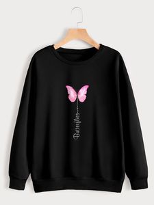 เสื้อสเวตเชิ้ตคอกลมสีดำแบบยูนิเซ็กซ์ พิมพ์ลายผีเสื้อ ทรงปกติ สวมใส่สบาย เหมาะสำหรับฤดูหนาว ผลิตจากวัสดุถักทอที่เป็นมิตรต่อสิ่งแวดล้อม ระบายอากาศได้ดี - Product Image 2
