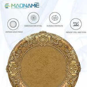 Assiette de présentation de luxe dorée, ronde, décorative, accessoire de table de banquet - Product Image 1