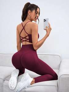 ชุดโยคะเอวสูงสำหรับผู้หญิง ระบายอากาศได้ดี พร้อมบราในตัว กระชับสัดส่วน ไร้ตะเข็บด้านหน้า ยกกระชับสะโพก ลายเรียบ - Product Image 5