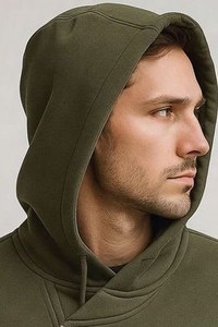Men's Olive Green <b>Hooded</b> <b>Fleece</b> Sweatshirt Regular Fit Zipper Casual Autumn Wear - Product Image 2