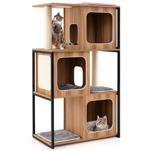 ต้นไม้แมวที่ทันสมัยพร้อมกรอบโลหะและเสาสำหรับข่วนบ้านแมวที่ใช้งานได้จริง - Product Image 3