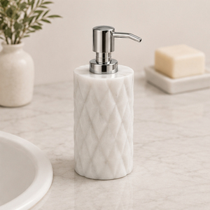 Stylish Design White Marble Soap Dispenser with Diamond Pattern Texture Handwash <b>Pump</b> Bottle for Modern Bathroom and Hotel - Product Image 4