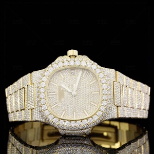 Montre de luxe pour homme sertie de diamants Moissanite, avec boîtier en acier inoxydable et verre en cristal, chiffres en verre, montre décontractée pour les occasions spéciales - Product Image 6