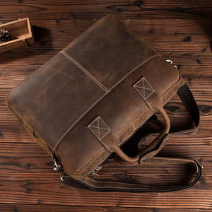 Distressed Leather Briefcase Rugged Vintage Executive Laptop Bag Multi Utility Work <b>Carry</b> <b>Case</b> with Smart Organizer Pockets - Product Image 6