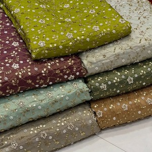 Tissu en soie brodé à la main de qualité supérieure, luxueux, pour robes de mariée, robes de soirée, saris, disponible à un prix abordable - Product Image 6