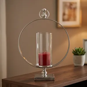 Circular Stainless Steel Lantern With Glass Cylinder <b>Red</b> <b>Candle</b> Home Decoration Heat Resistant - Product Image 2