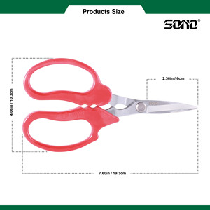 Ciseaux de jardin SONO J556, lame en acier à haute teneur en carbone, poignée en plastique, outil de taille manuel durable, design simple, couleur rouge - Product Image 4