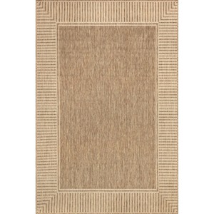 Tapis rectangulaire moderne à rayures en polypropylène, tissage plat, imperméable, beige et marron, pour décoration intérieure et extérieure - Product Image 1