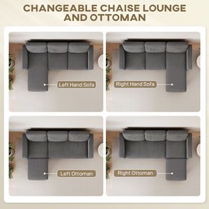 Divano Sezionale in Pelle Grigio Scuro con Chaise Longue Reversibile o Pouf, 3 Posti con Braccioli Dritti per Seminterrato - Product Image 4