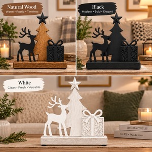 Wooden <b>Christmas</b> Tree Reindeer Gift <b>Box</b> Decor Rustic Holiday Tabletop Ornament Set Winter Theme Animal Design Laser Cut - Product Image 5