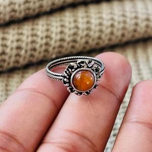 <b>Boho</b> Carnelian Brass <b>Ring</b> Oxidized <b>Silver</b> Plated Flower Textured Wholesale <b>Ring</b> For Women - Product Image 3
