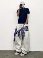 Pantalon en jean ample de style gothique à motif uni, design polyvalent et tendance à jambes larges pour hommes et femmes