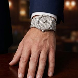 นาฬิกาข้อมือผู้ชายโครโนกราฟประดับเพชรหรูหรา ขอบหน้าปัดแบบ Iced Out ดีไซน์แฟชั่น นาฬิกาดีไซเนอร์ ประดับเพชรแบบกำหนดเอง - Product Image 3