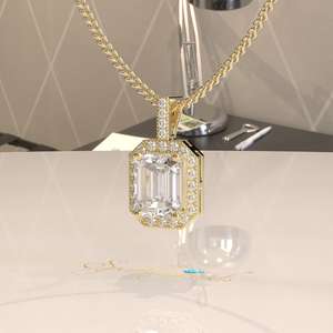 Octagon Cut Moissanite Geometric 14K <b>Gold</b> 2.5CT Certified <b>Pendant</b> Necklace - Product Image 5