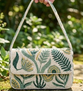 Sac à bandoulière de luxe en perles, motif palmier bohème, pochette de soirée à pompons, sac à main tissé en perles pour femme, vente en gros - Product Image 4