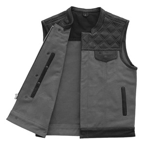 Men's <b>Black</b> Genuine Leather Biker <b>Vest</b> Quilted Zipper Closure Collarless Moto Style Autumn Outer Wear - Product Image 3